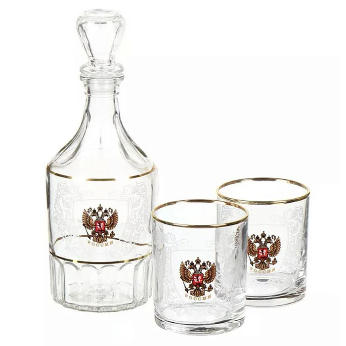 ДЕКОСТЕК Подарочный набор 3 предмета Россия (графин Цезарь + 2 стакана 250 мл) 1330-ГДЗ4