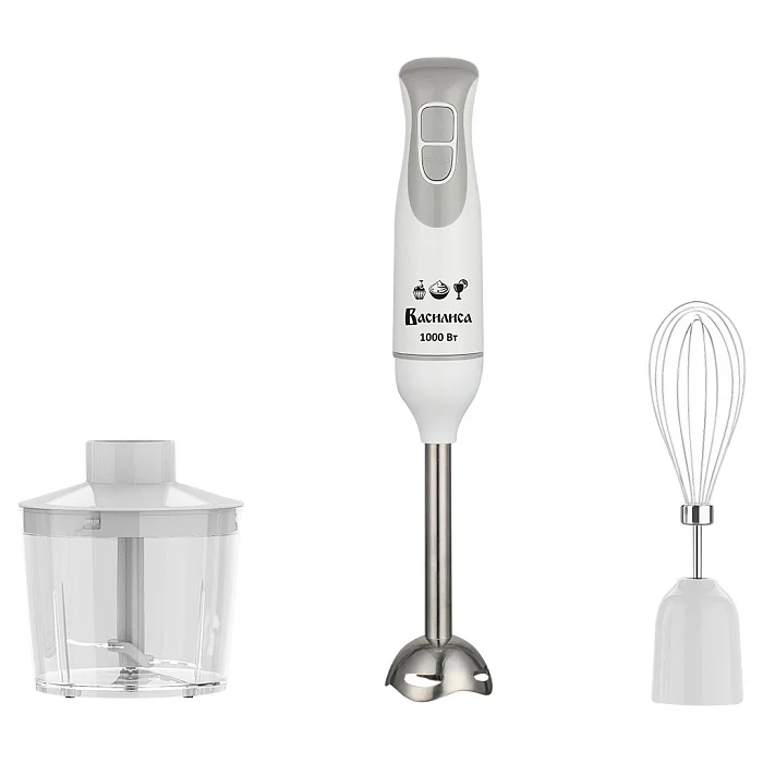 ВАСИЛИСА Блендер погружной 1000 Вт ВА-313A с измельчителем, венчиком, белый с серым