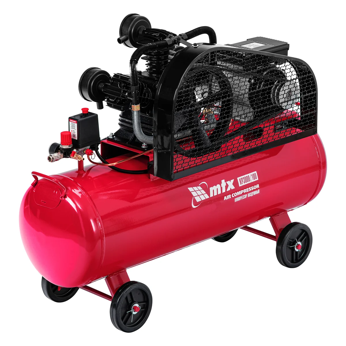 Matrix Компрессор воздушный ременный привод КР3000/100 3,0 кВт, 100 литров, 510 л/мин 58023