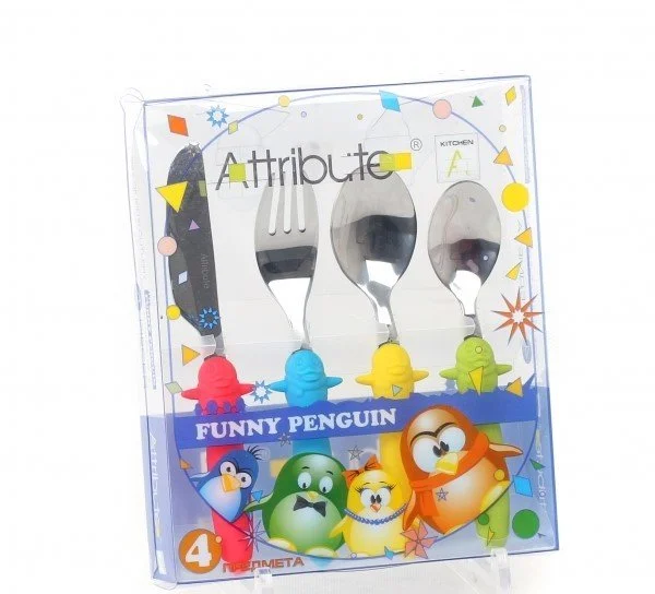 ATTRIBUTE Набор детских столовых приборов 4 пр. Funny Penguin ACF 204