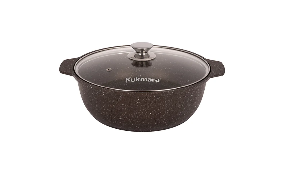 KUKMARA Кастрюля-жаровня 5л с антипригарным покрытием (кофейный мрамор) со стеклянной крышкой жмк52а
