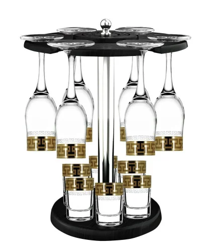 ГУСЬ ХРУСТАЛЬНЫЙ Набор с барной стойкой 12 предметов с узором "Греческий узор" EAV03-160/837/S/BS/12