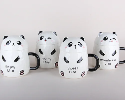 КОРАЛЛ Кружка с крышкой и ложкой "Панда" (4 дизайна) 5865 микс