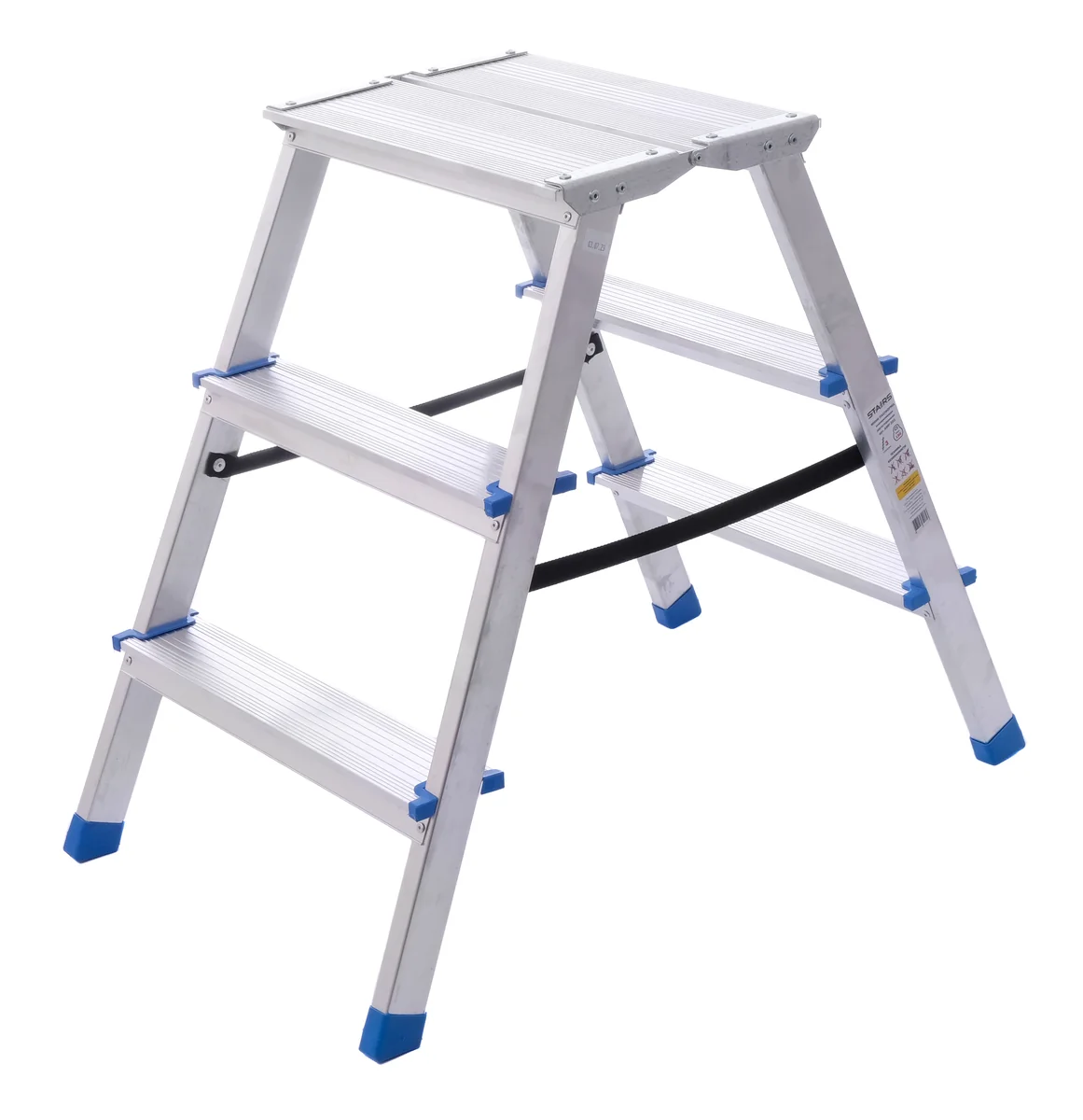 Stairs Стремянка алюминиевая двухсторонняя с мини-платформой 3 ступени AМР203