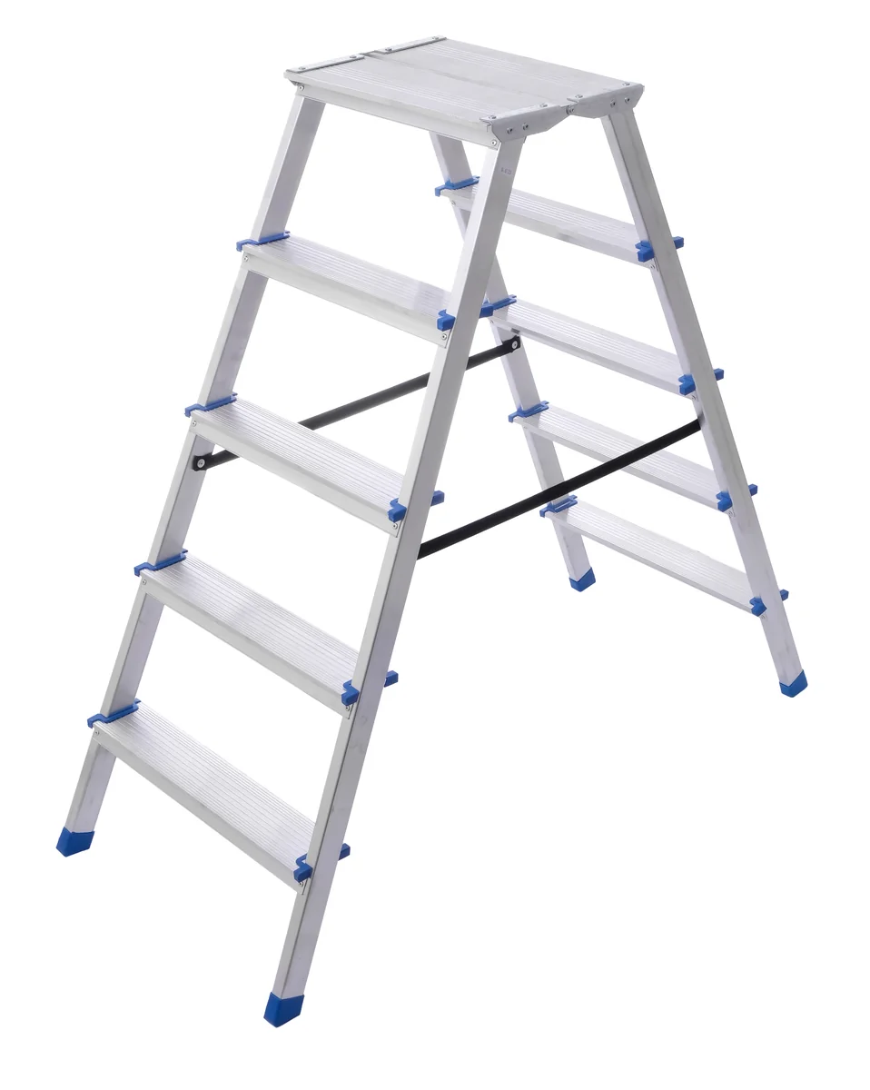 Stairs Стремянка алюминиевая двухсторонняя с мини-платформой 5 ступеней AМР205