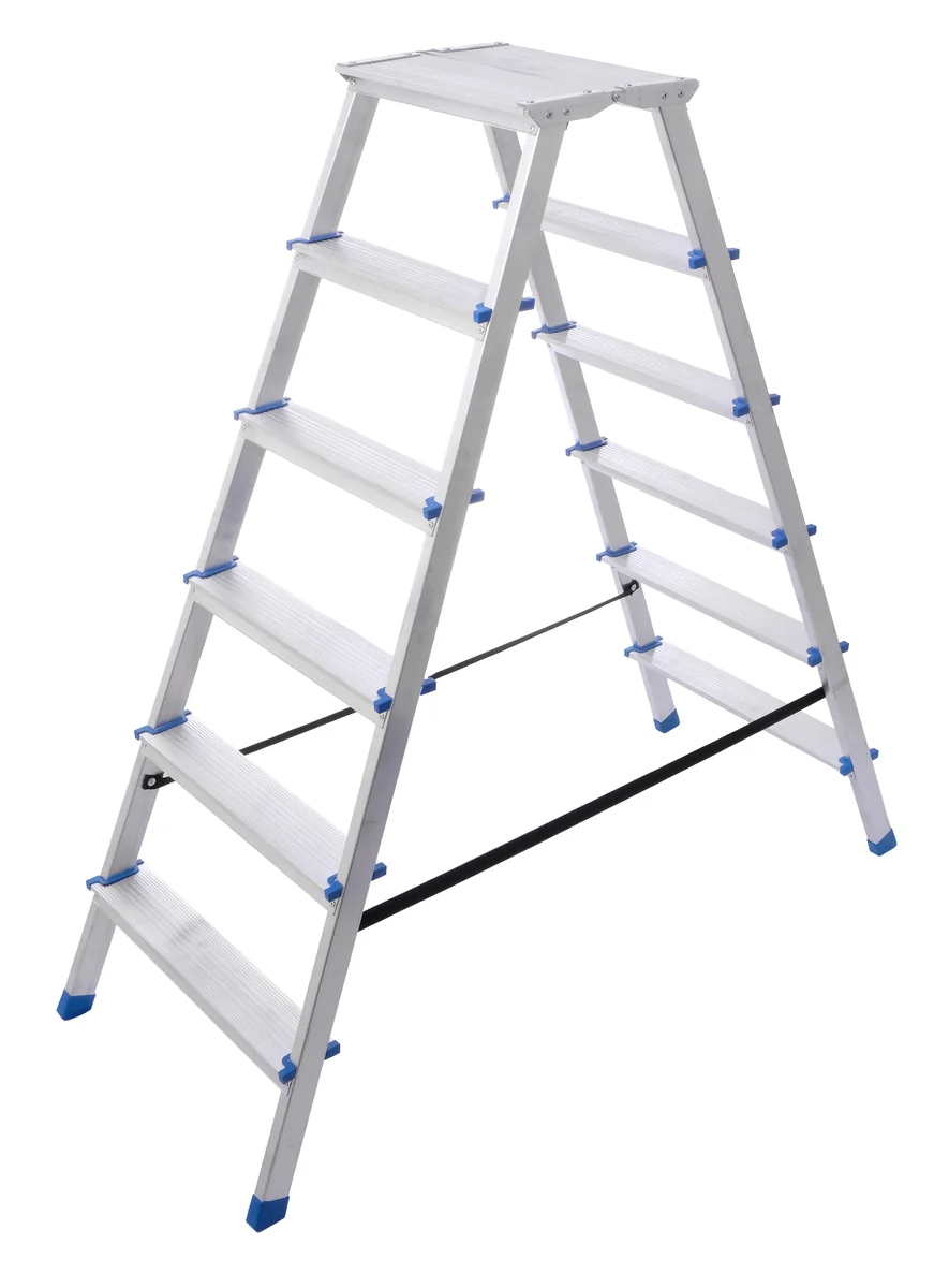 Stairs Стремянка алюминиевая двухсторонняя с мини-платформой 6 ступеней AМР206