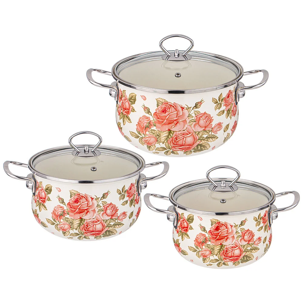 Lefard Набор Кастрюль Agness Эмалированных Серия Корейская Роза, 6пр. 2,0/2,8/3,6л,18х11/20х12/22х13см. 934-717
