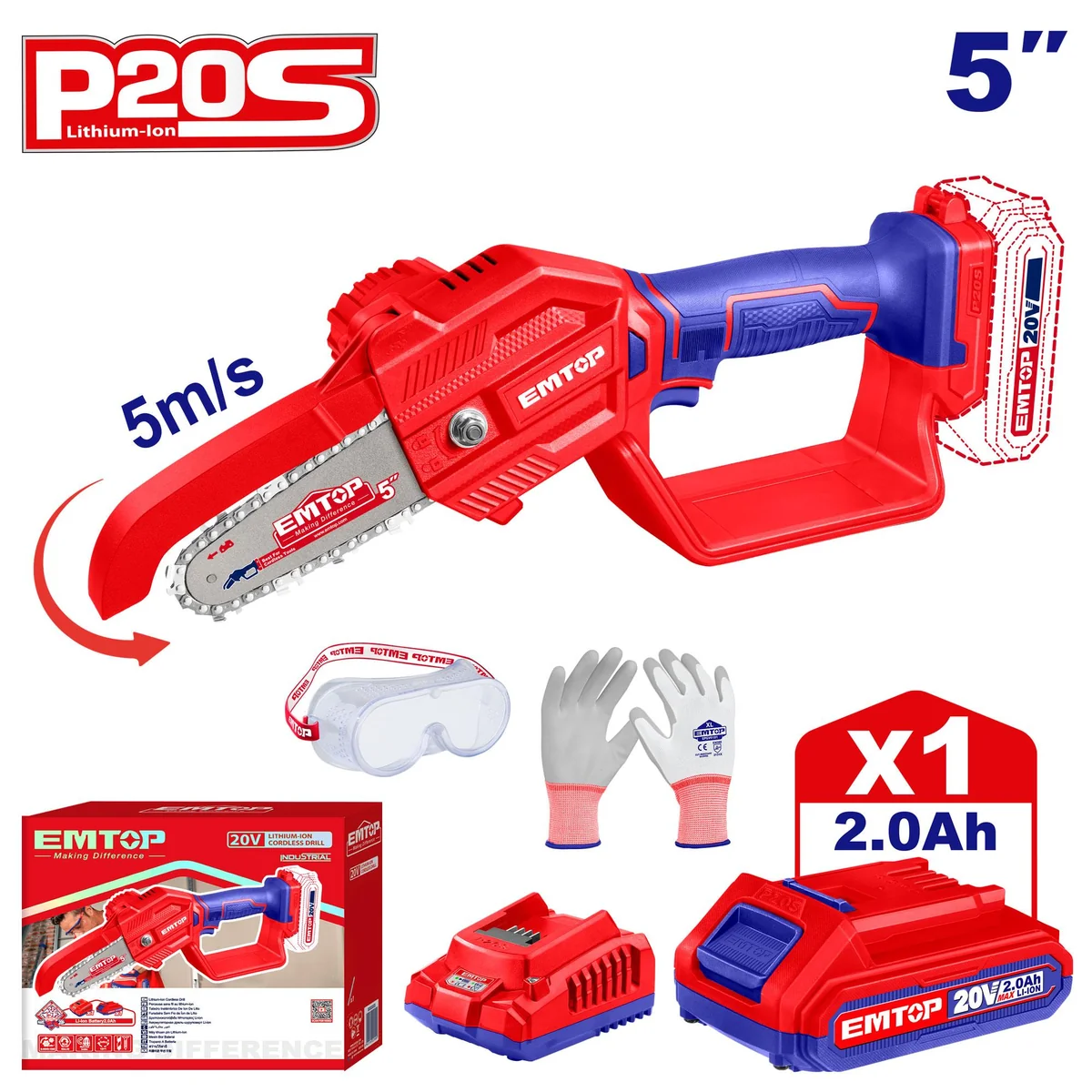 EMTOP Аккумуляторная секаторная пила ELGA20581