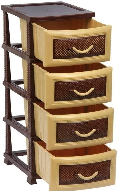 РОССПЛАСТ Комод 4 секции Дельфин темный коричневый/беж РП-411