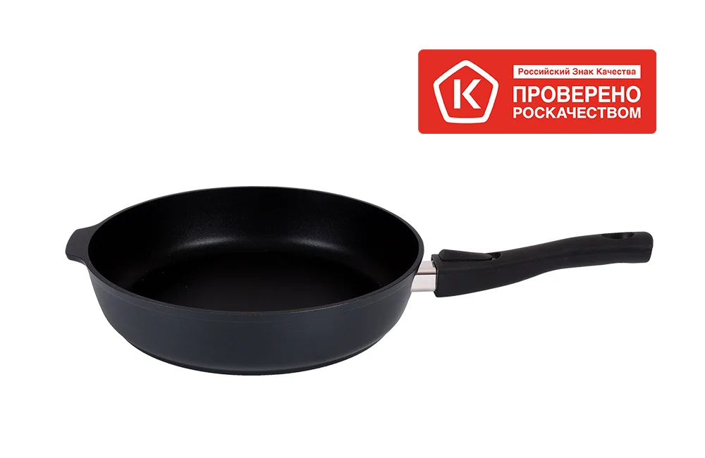 Кукмара Сковорода 28/6,5 см с антипригарным покрытием, со съемной ручкой, со стеклянной крышкой,(темный мрамор) смт285а
