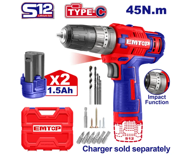 Emtop Беспроводная дрель-шуруповерт ECIDL12620