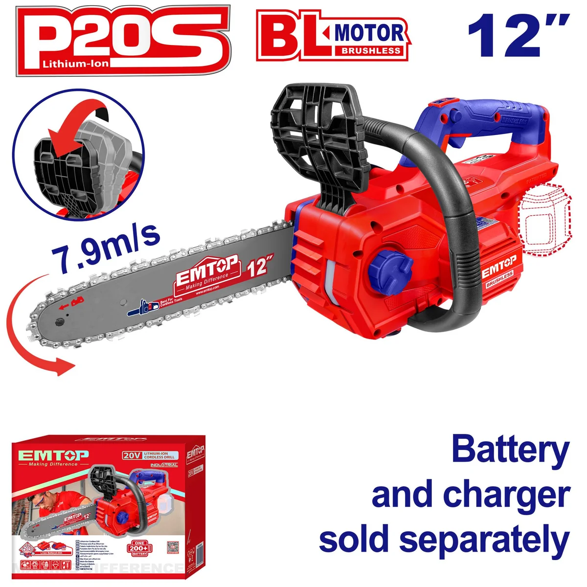 EMTOP Аккумуляторная цепная пила ELGA20128