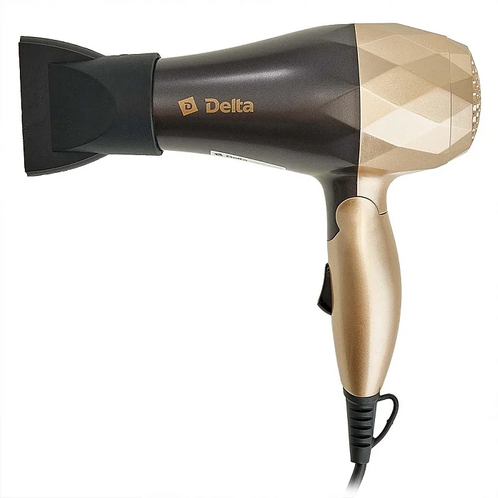 DELTA Фен электрический 1000 Вт, складная ручка DL-0909 коричневый с золотым
