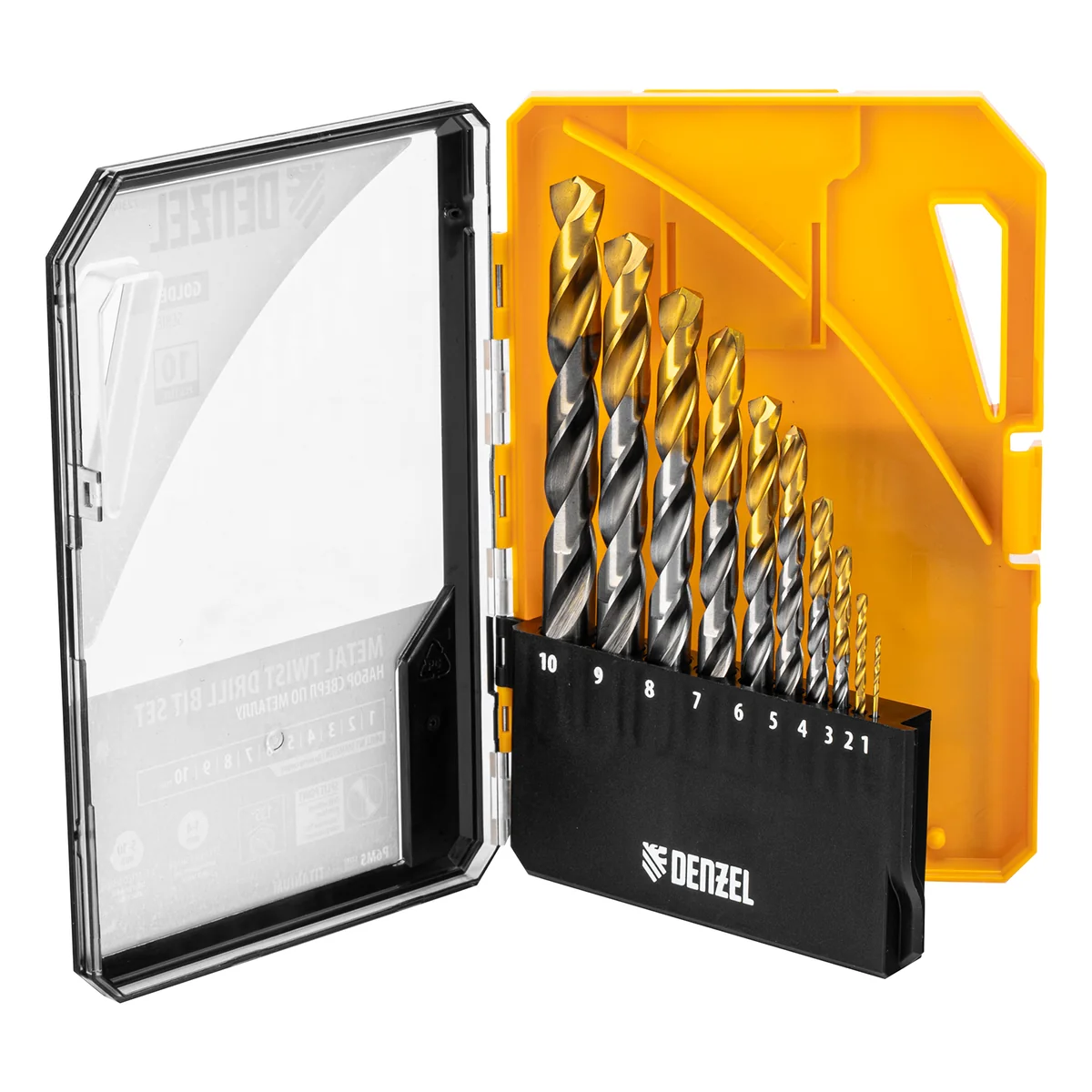 Denzel Набор сверл по металлу, 1-10 мм, Р6М5-TiN, Golden Tip, 10 шт 723001
