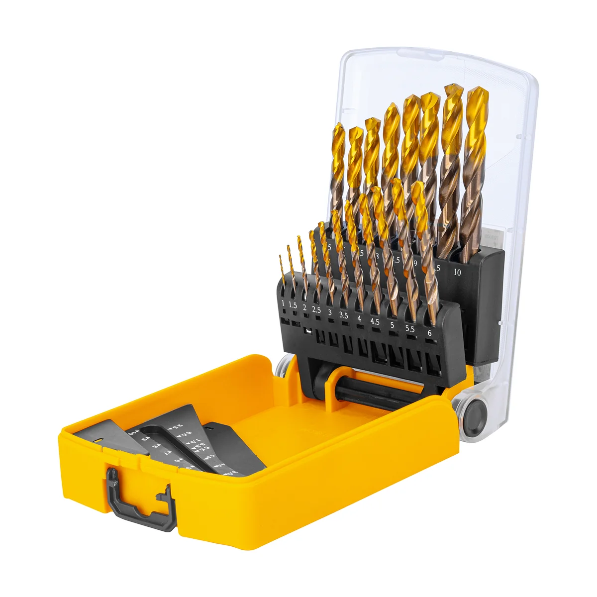 Denzel Набор сверл по металлу, 1-10 мм, Р6М5К8-TiN, Golden Tip, 19 шт 723008