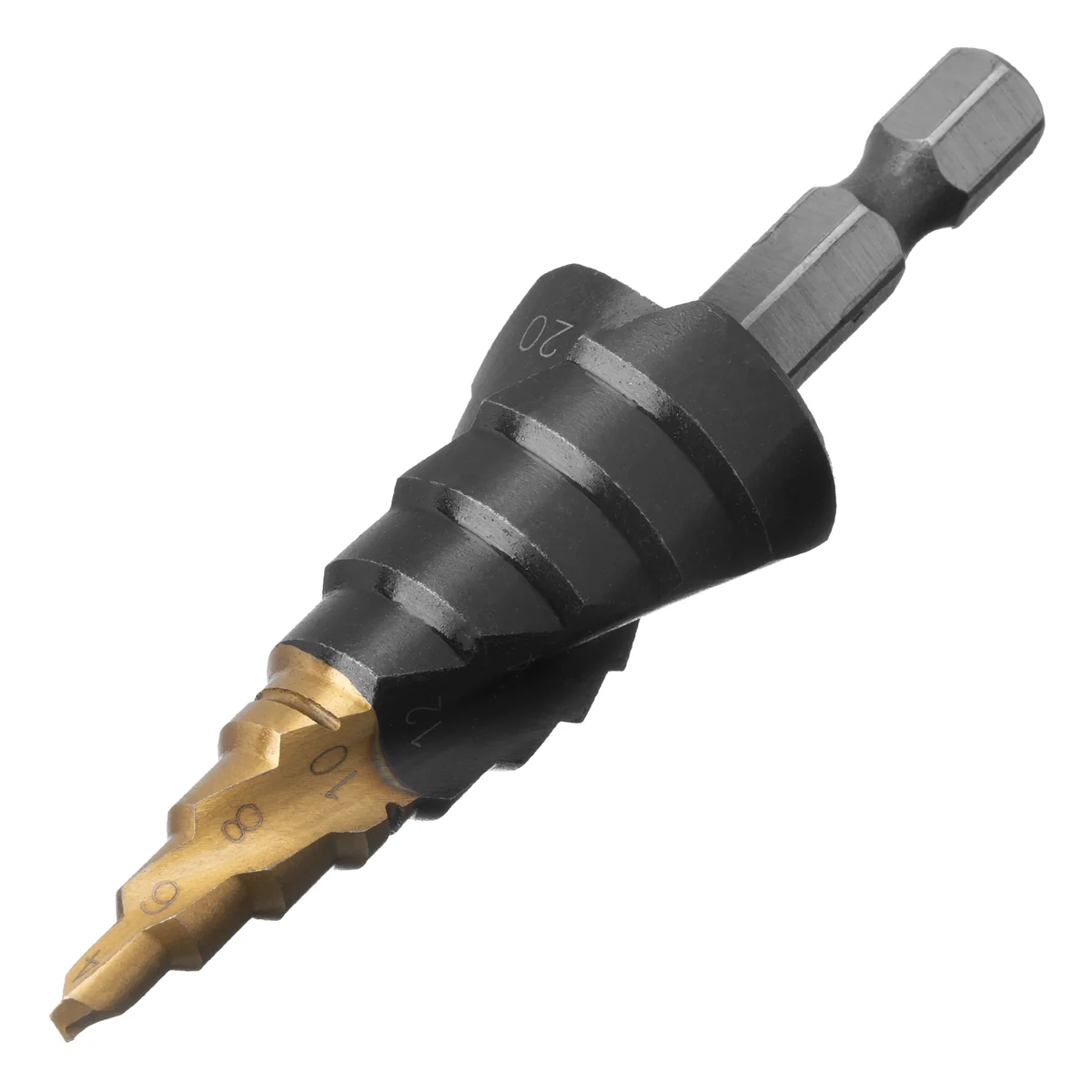 Denzel Сверло ступенчатое 4-6-8-10-12-14-16-18-20 мм, Р6М5, 6-гр. хвостовик 723603