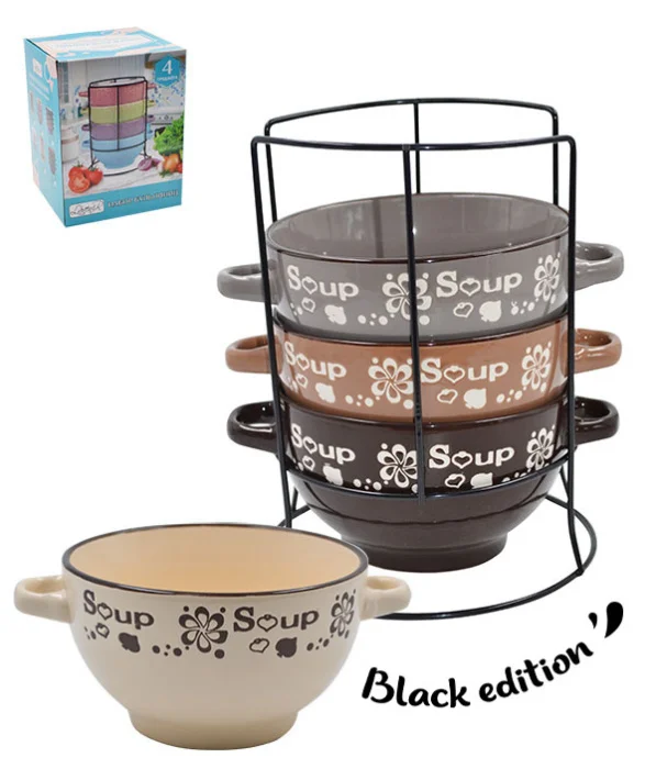 Lavenir Набор бульонниц на м/подст. (4шт.) "Суп" 630 мл, 14 см, 21585