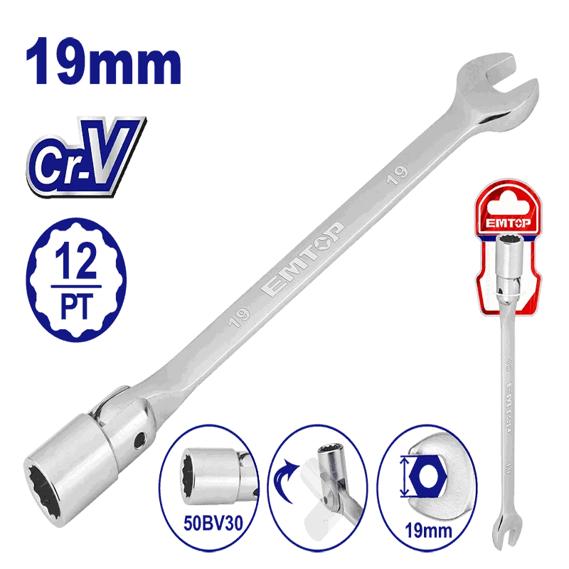 Emtop Комбинированный ключ с шарнирной торцевой головкой EMTH1E19