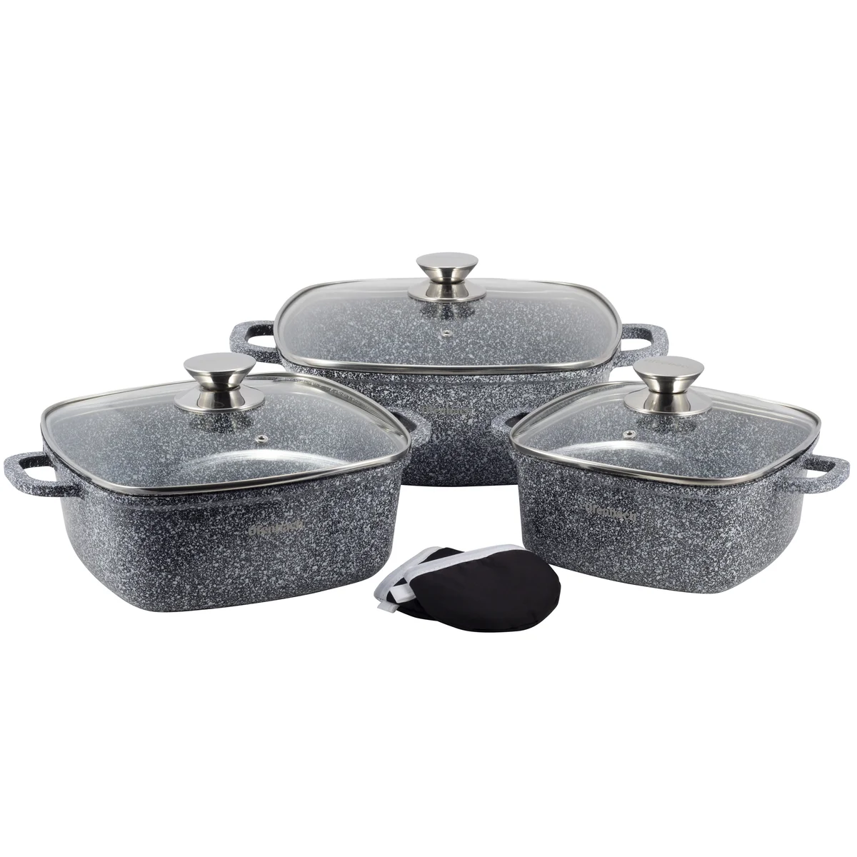 Kamille Набор квадратных кастрюль Ofenbach NB 100509 кастрюли 2,3 л; 4,4 л; 6,5 л; прихватки 2 шт.