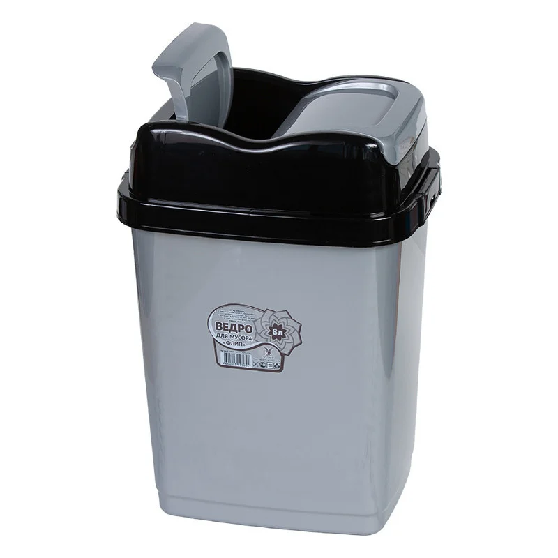 АР ПЛАСТ Ведро для мусора 8л ФЛИП СЕРО/ЧЕРНЫЙ А023