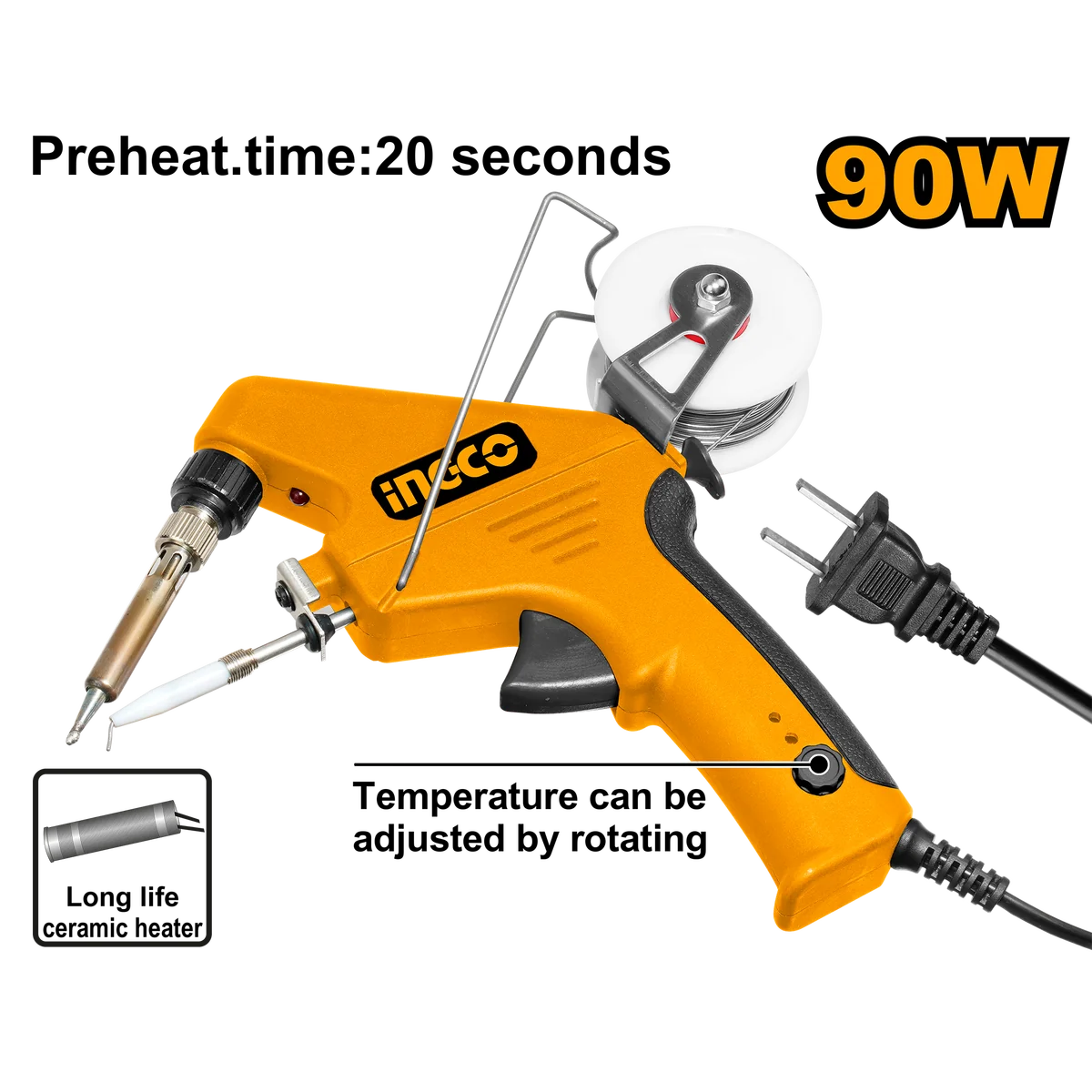 INGCO Паяльник с устройством подачи припоя 90 Вт SI016732 INDUSTRIAL