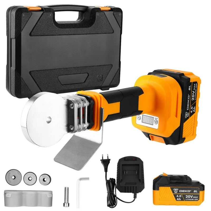 DEKO Аппарат для сварки пластиковых труб аккумуляторный в кейсе R-DKCPW20V (20В, 2*4.0Ач, ЗУ, кейс)