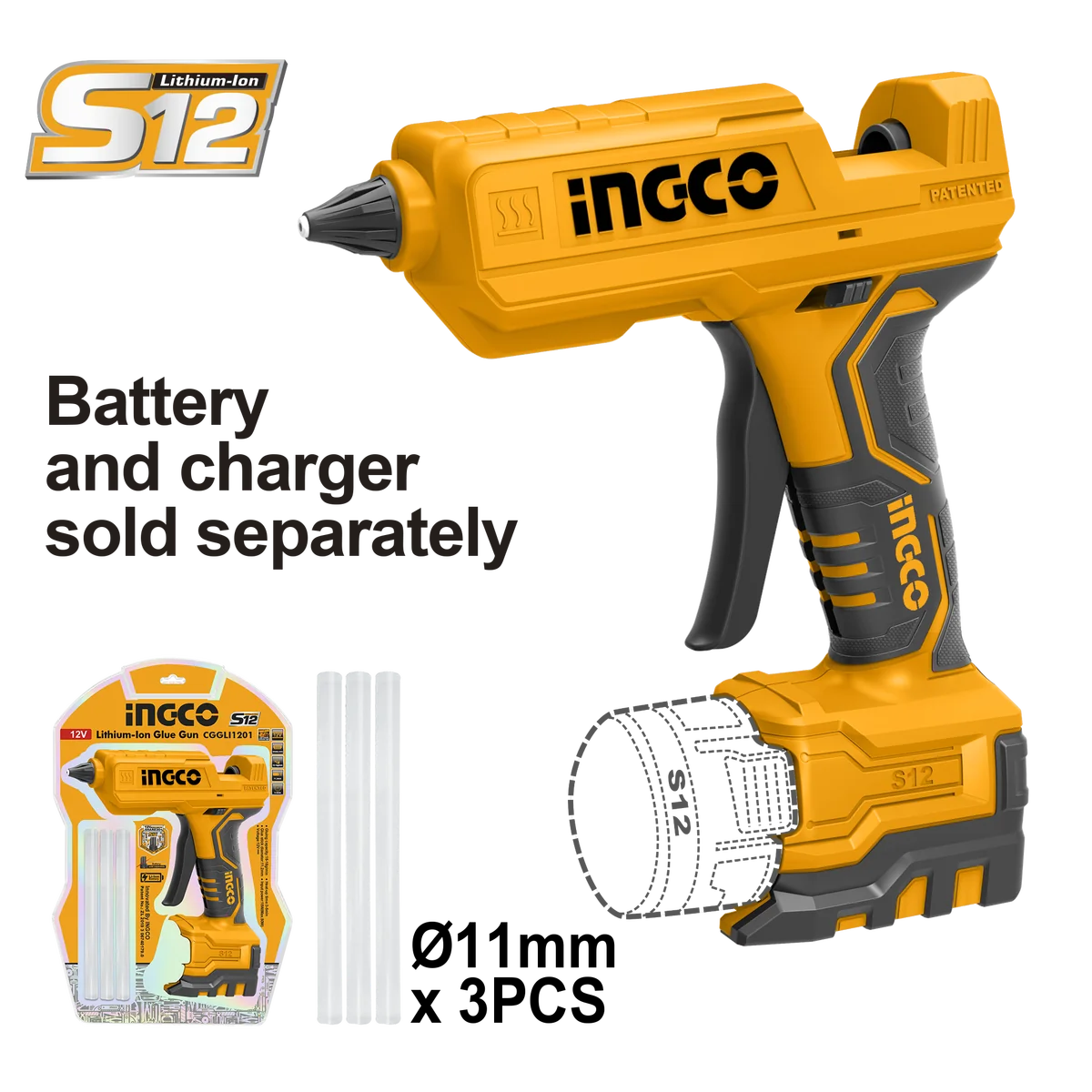 INGCO Аккумуляторный термоклеевой пистолет CGGLI1201