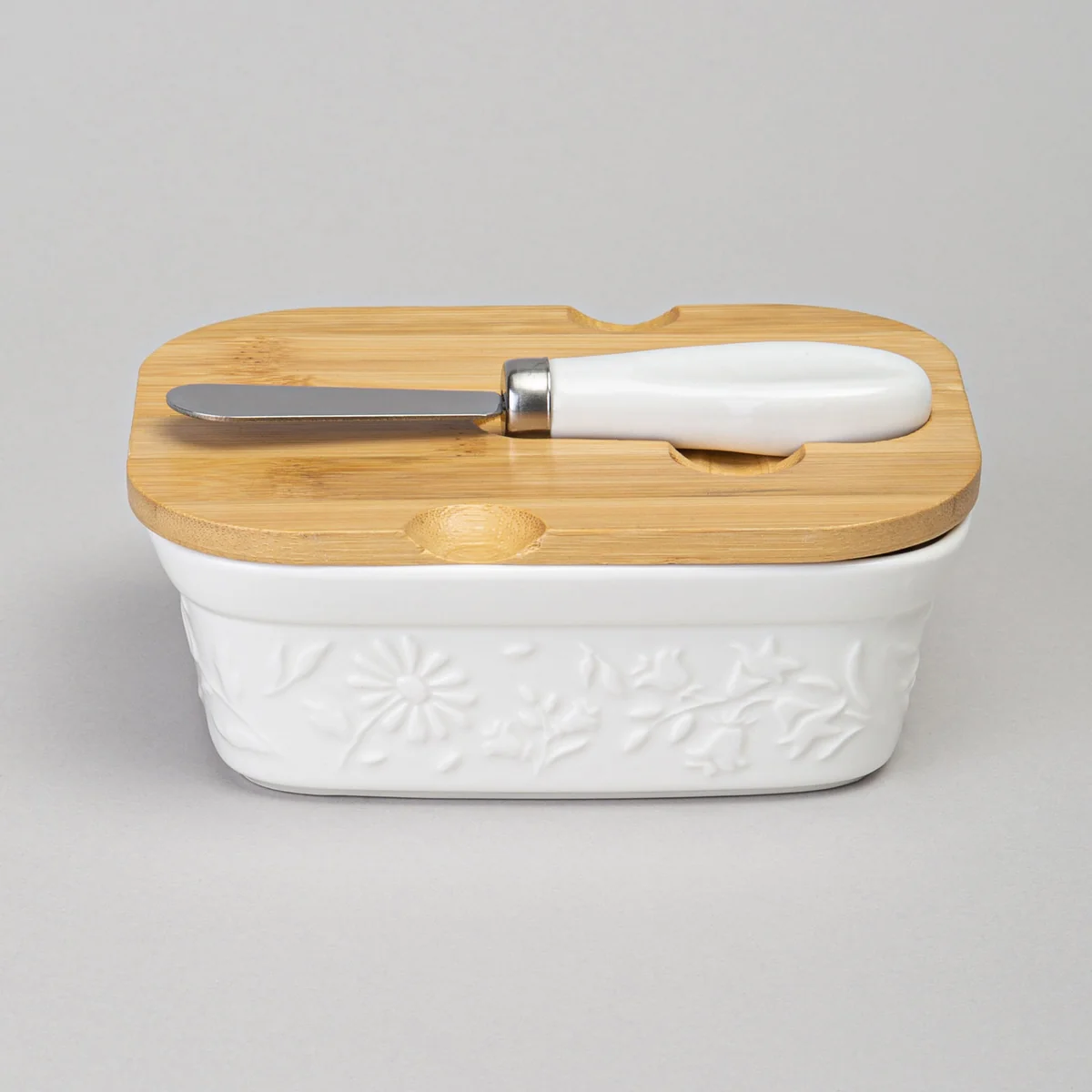 Lefard Масленка с деревянной крышкой и ножом для масла FLOWERS STORY 15*11*6 см 330 мл. 474-256