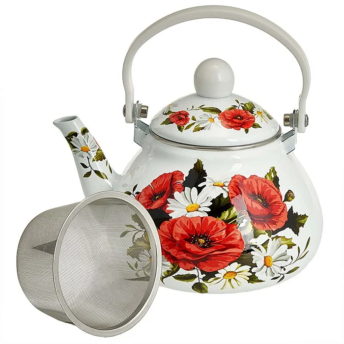 METALLONI Чайник 1,3 л эмалированный с фильтром из нержавеющей стали EM-1330 "Маки"