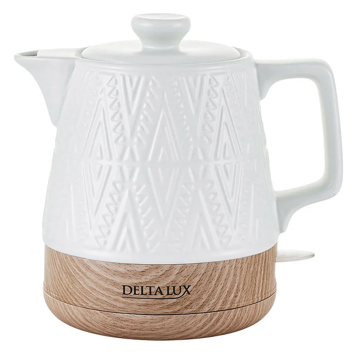DELTA Чайник электрический 1200 Вт, 1 л, корпус из фарфора LUX DE-1020 белый