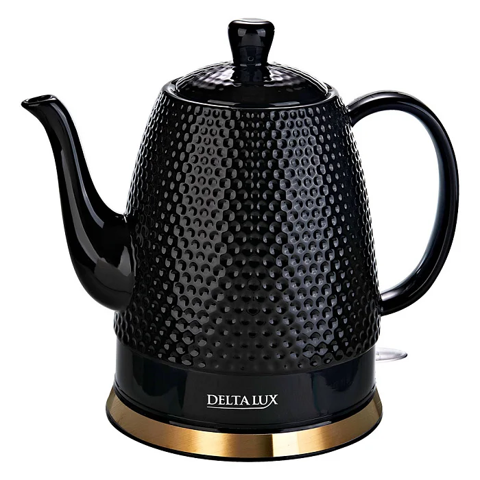 DELTA Чайник электрический 1500 Вт, 1,5 л, корпус из фарфора LUX DE-1021 черный