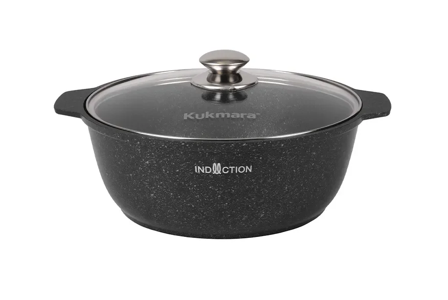 KUKMARA Кастрюля-жаровня 4л с антипригарным покрытием (темный мрамор) линия Marble Induction жмти41а