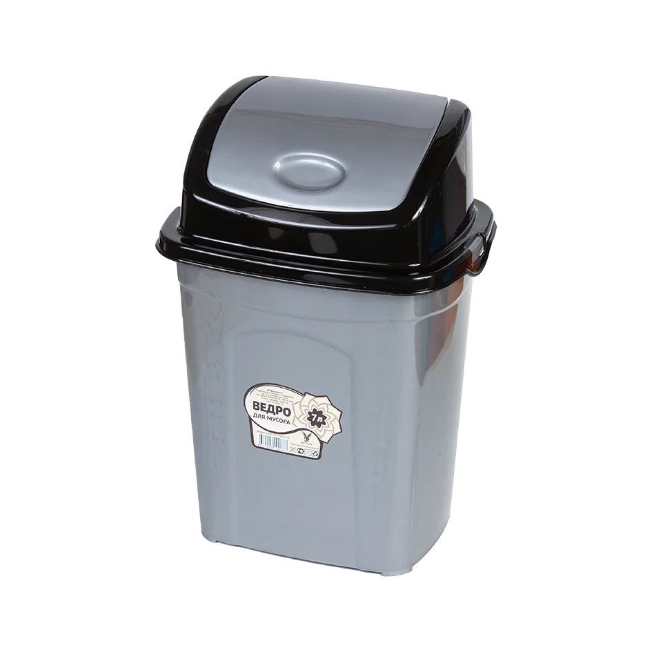 АР ПЛАСТ Ведро для мусора 7 л. СЕРЫЙ/ЧЕРНЫЙ 02030