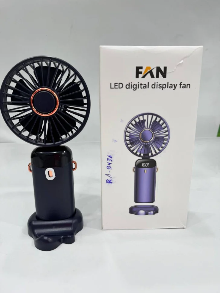 Ramozi Вентилятор мини ручной на подставке со шнурком, 19 см d 9 см, зарядка от USB RA-9436 Черный