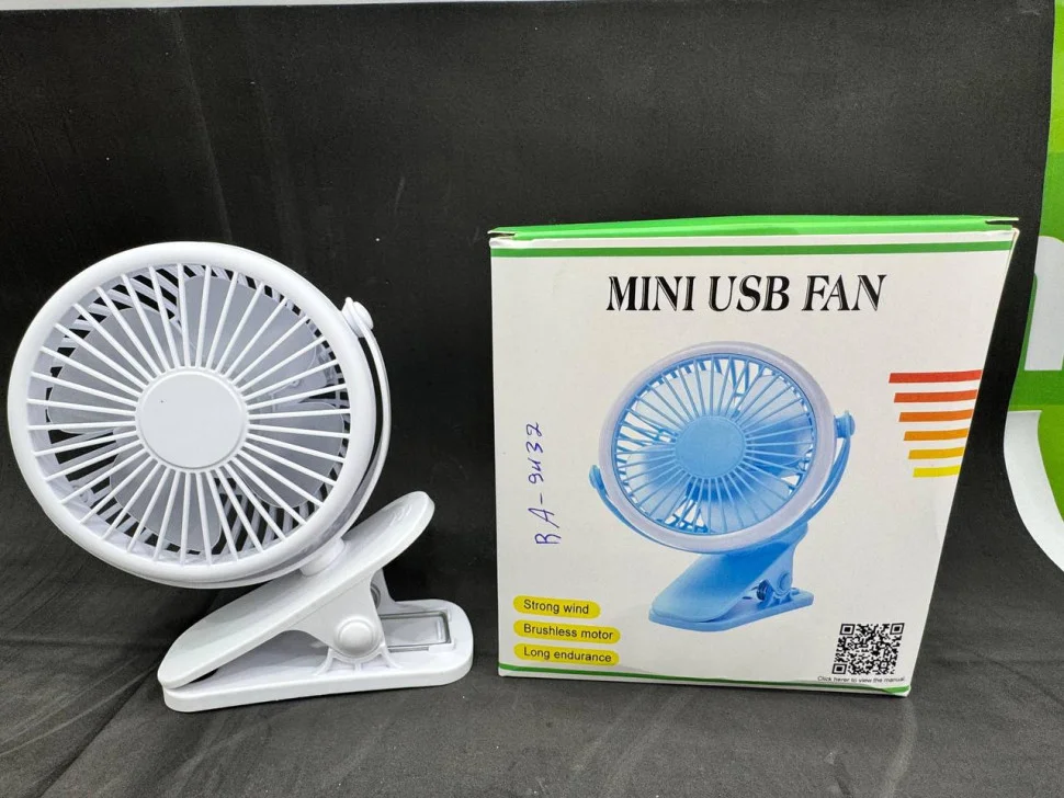 Ramozi Вентилятор мини на прищепке, 18 см d 11 см, зарядка от USB RA-9432 Белый