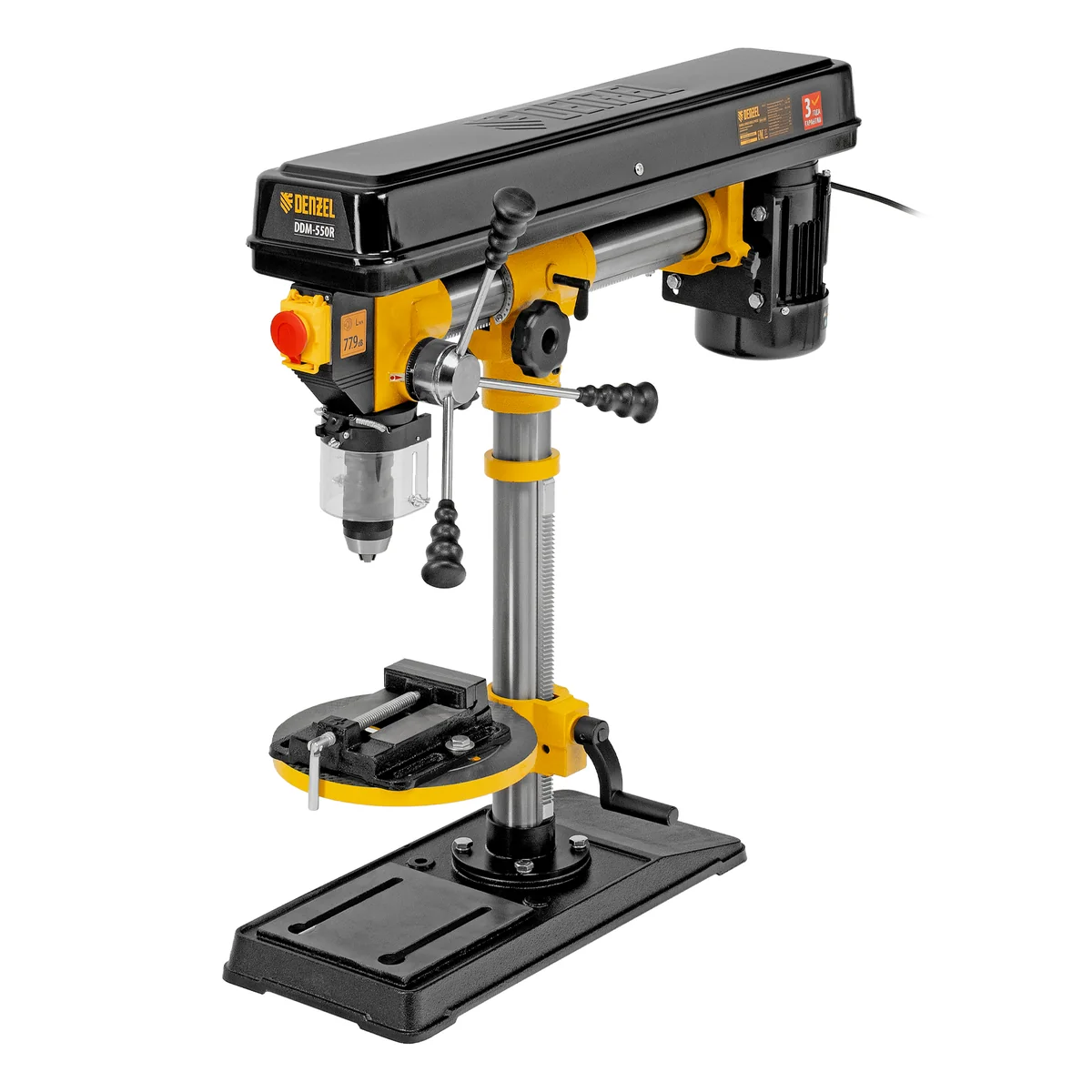 Denzel Станок сверлильный радиальный DDM-550R, 550 Вт, 16 мм, 12 ск., настольный 95323