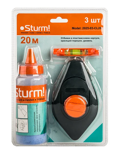 Sturm Шнур разметочный 20 м, меловой порошок синий, уровень 2025-03-CL20