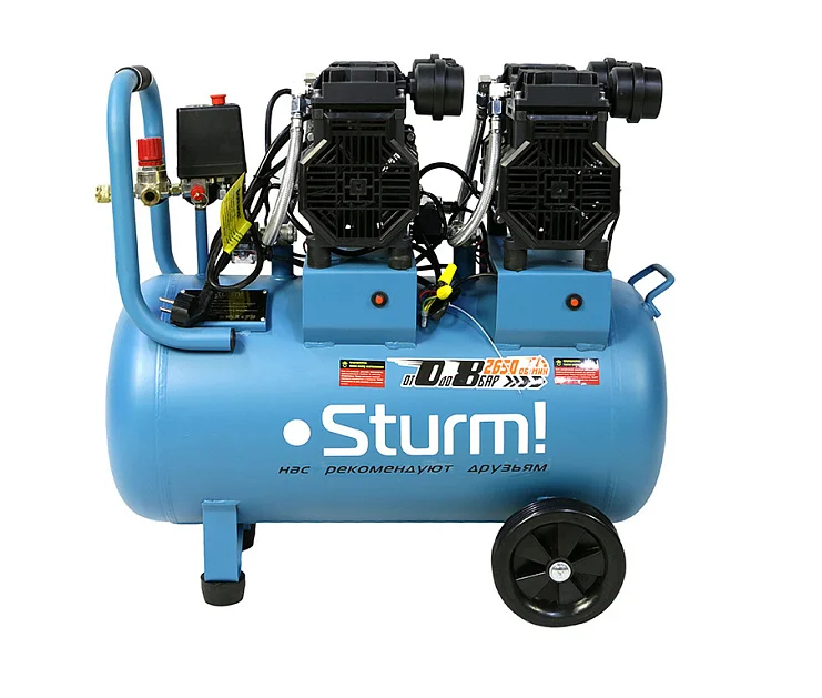 Sturm Компрессор воздуш. безмасл. 2х1500Вт,480л/мин,ресивер 50л,,бесшумный AC93450OL