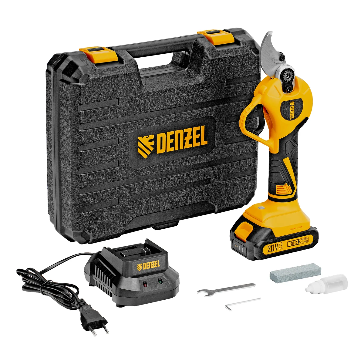 Denzel Секатор аккумуляторный, бесщет., CP-30BL, Li-Ion, 20 В, лезвия SK5 59434