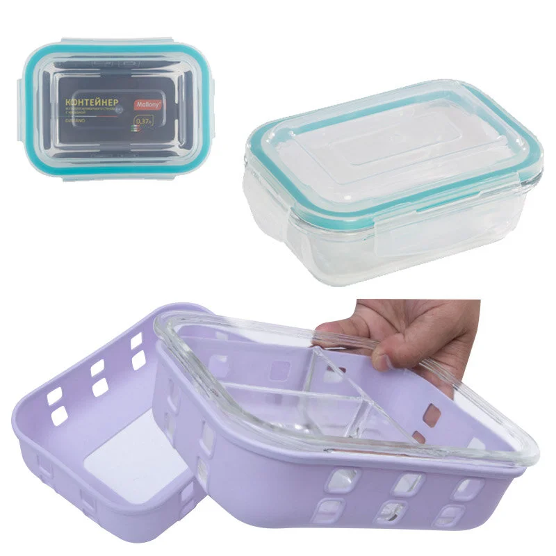 MALLONY Контейнер MASSIMO, 370 мл, из жаропрочного стекла с крышкой с защёлками в силиконовой подставке 108338-SK