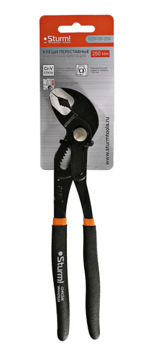 Sturm Клещи переставные, 250мм, кнопочный шарнир, зев 35мм, ПВХ рукоятки, 1020-06-250