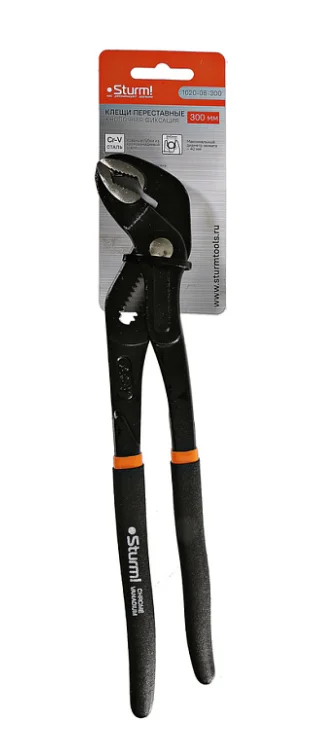 Sturm Клещи переставные, 300мм, кнопочный шарнир, зев 40мм, ПВХ рукоятки, 1020-06-300