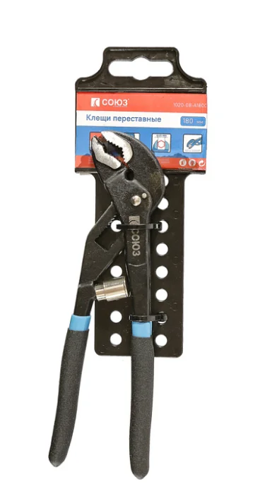 СОЮЗ Клещи переставные, 180мм, зев 25мм, автоматический шарнир, ПВХ рукоятки, 1020-08-A180С