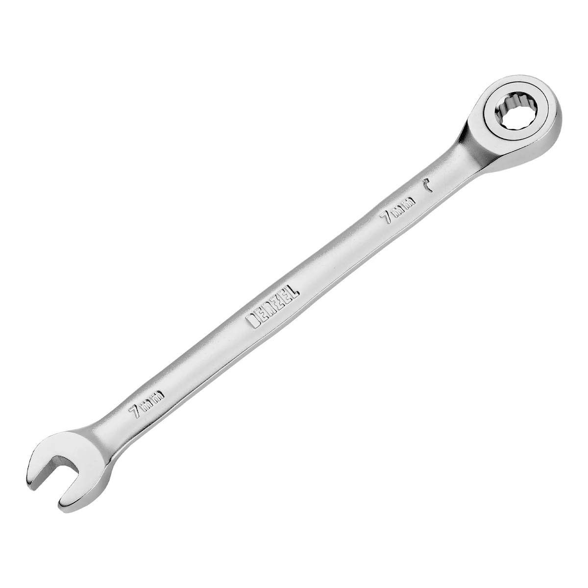 Denzel Ключ комбинированный трещоточный, 7 мм, CrV, матовый хром 14701