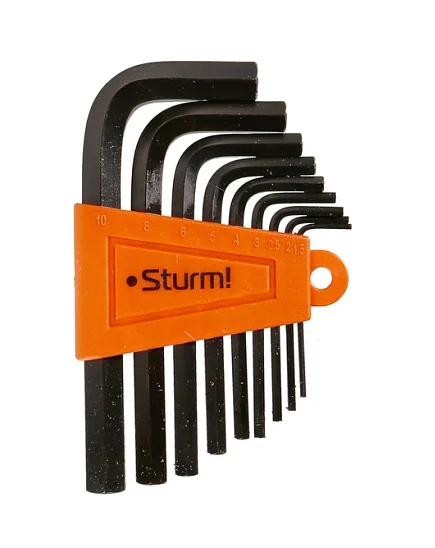 Sturm Набор шестигранных ключей 1, 5-10 мм, CrV, 9 шт, короткие 1045-04-9x9