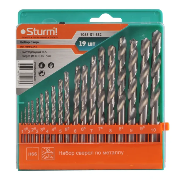Sturm Сверла по металлу набор 19шт, 1-10х0.5мм, HSS, 1055-01-SS2