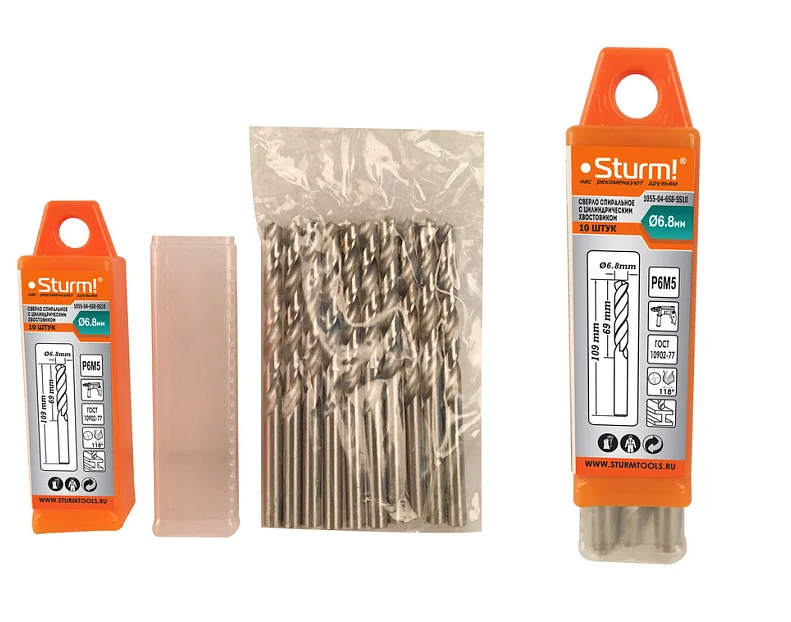 Sturm Сверло по металлу 6,8х109 мм, сталь HSS, упаковка 10 шт 1055-04-6S8-SS10