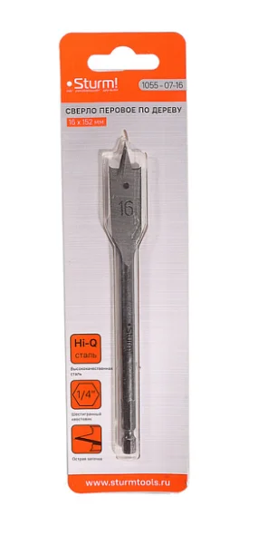 Sturm Сверло перовое по дереву, 16мм, шестигранный хвостовик, 1055-07-16