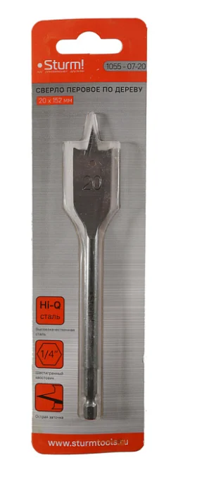 Sturm Сверло перовое по дереву, 20мм, шестигранный хвостовик, 1055-07-20