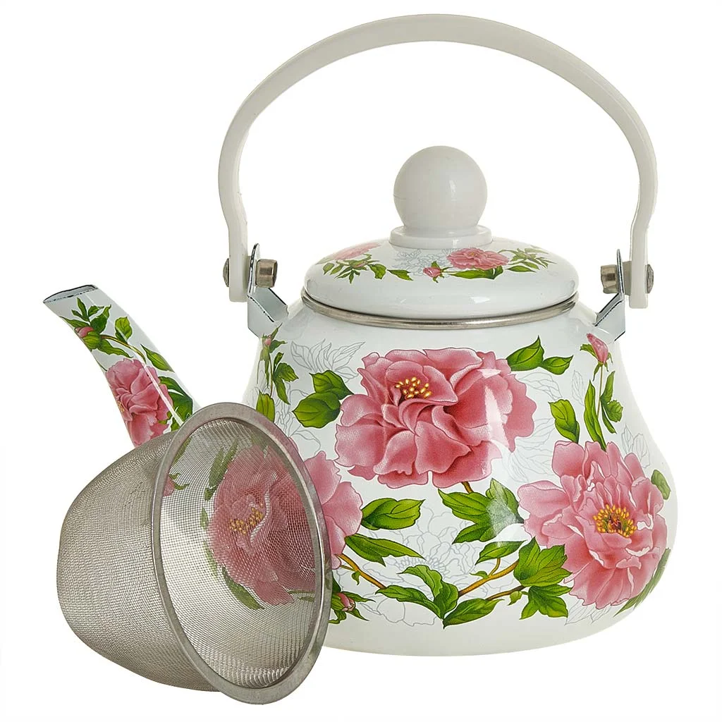 METALLONI Чайник 1,2 л эмалированный с фильтром из нержавеющей стали EM-1334 "Пионы"